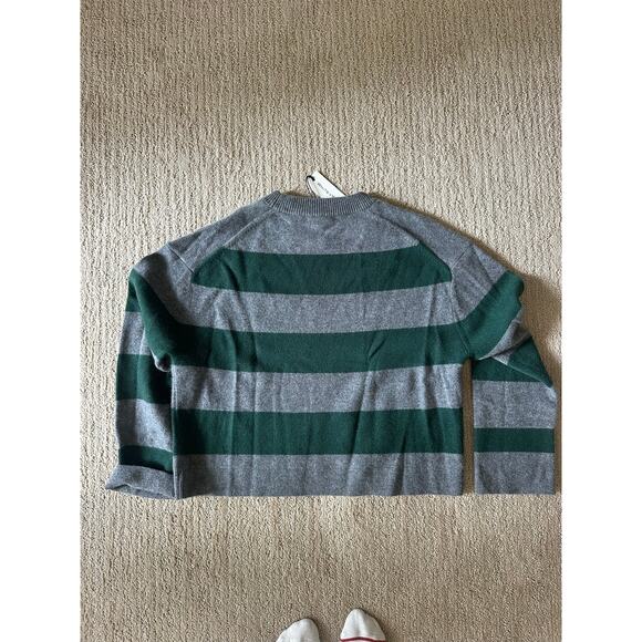 White + Warren Cashmere Stripped Crewneck Graphite/Emerald Medium NWT - Picture 10 of 10